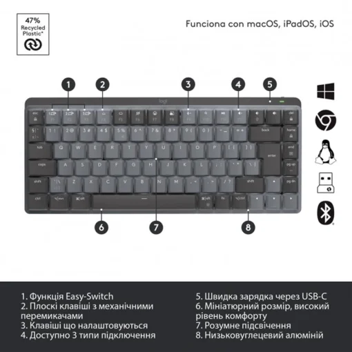 Клавиатура беспроводная Logitech MX Mechanical Mini Minimalist Graphite (920-010780)