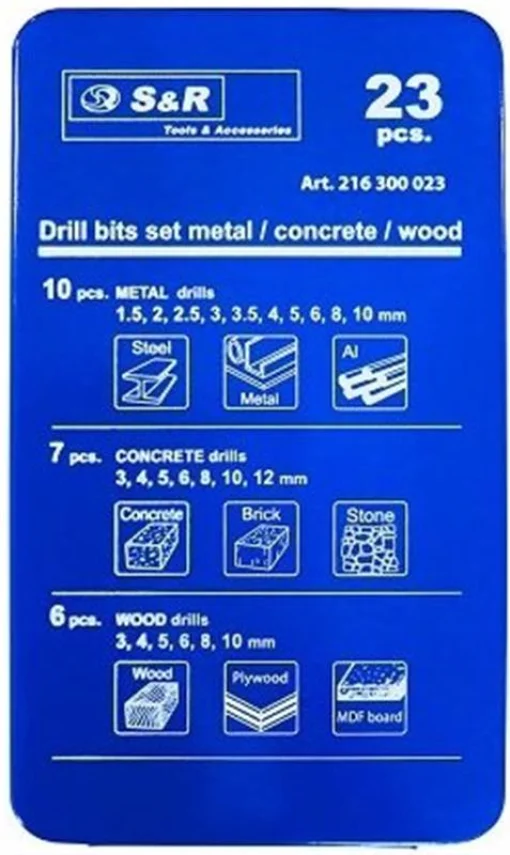 Набор сверл комбинированный S&R 23 шт (216300023)