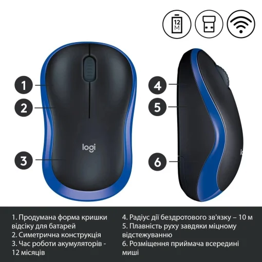 Мышка беспроводная Logitech M185 (910-002239) Blue USB