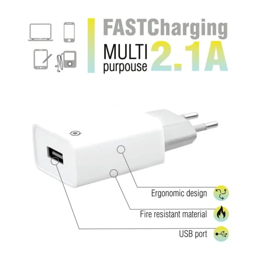 Сетевое зарядное устройство для Piko TC-121 (1USBx2.1A) White (1283126492181)