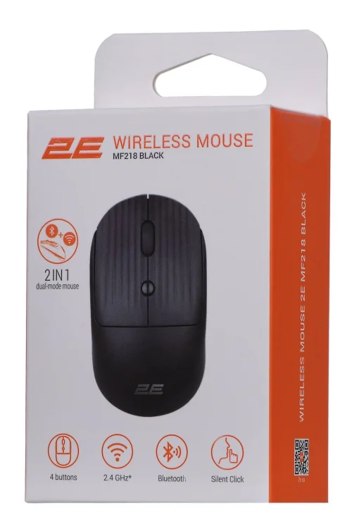 Мышь беспроводная 2E MF218 Silent WL BT Black (2E-MF218WBK) USB
