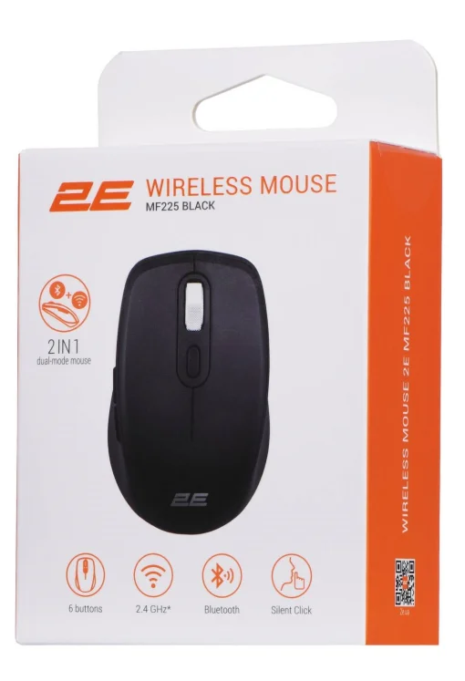 Мышь беспроводная 2E MF225 Silent WL BT Black (2E-MF225WBK) USB