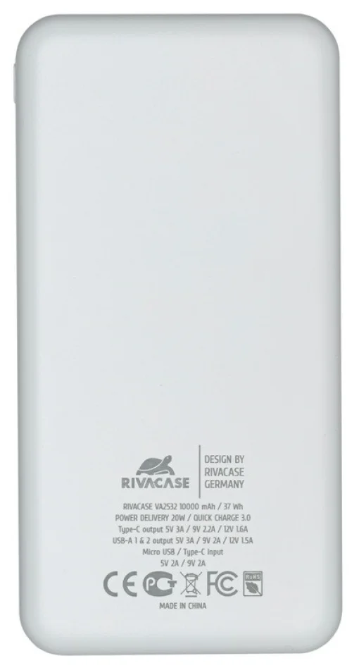 Повербанк RIVACASE Rivapower VA2532 QC/PD 20W 10000mAh White
