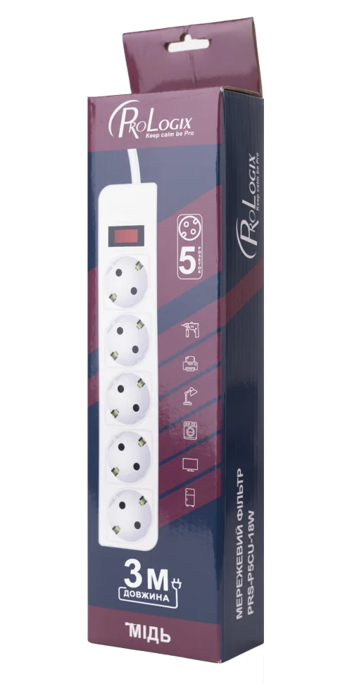 Фільтр живлення ProLogix (PRS-P5CU-30W) 3x1.0мм2, 5 розеток, 3 м, білий