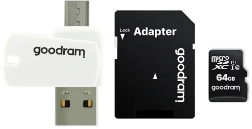Карта памяти MicroSDXC 64GB UHS-I Class 10 GOODRAM + SD-adapter + OTG Card reader (M1A4-0640R12)