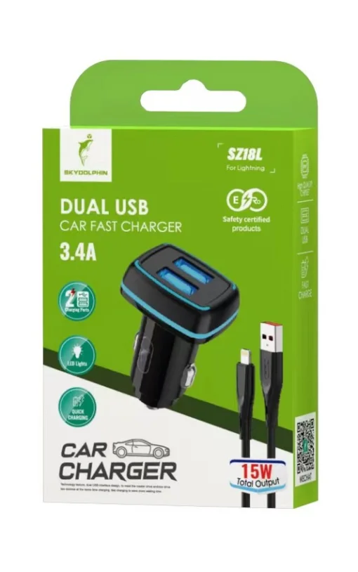 Автомобільний зарядний пристрій SkyDolphin SZ18L (2USB, 3.4A) Black (AZP-000099) + кабель Lightning
