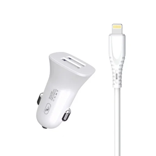 Автомобильное зарядное устройство для SkyDolphin SZ09L (2USB, 3.4A) White (AZP-000108) + кабель Lightning