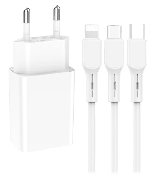 Сетевое зарядное устройство для SkyDolphin SC36E (1USBx2.4A) White (MZP-000187) + кабель Lightning/Type-C/MicroUSB