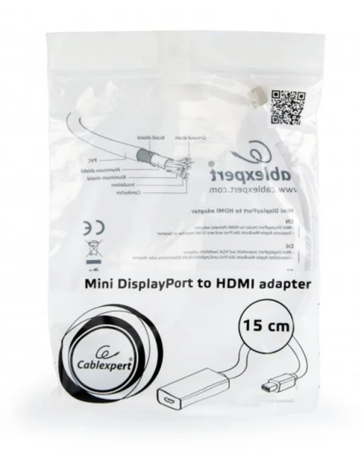 Адаптер Cablexpert (A-mDPM-HDMIF-02-W) MiniDisplayPort-HDMI, 0.15м