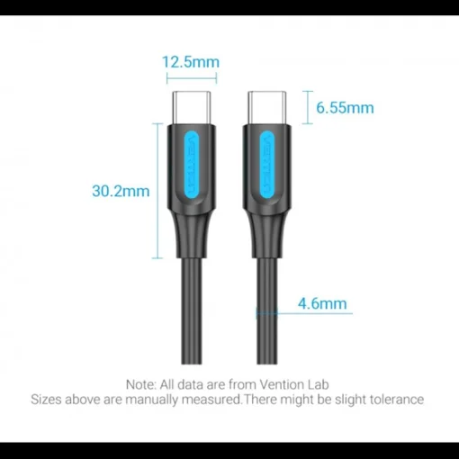 Кабель Vention USB Type-C - USB Type-C (M/M), TPE Round PD 100W, 5A, 1.5м, Black (COTBG)
