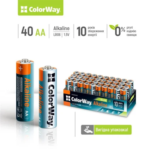 Батарейка ColorWay Alkaline Power AA/LR06 Color Box 40шт