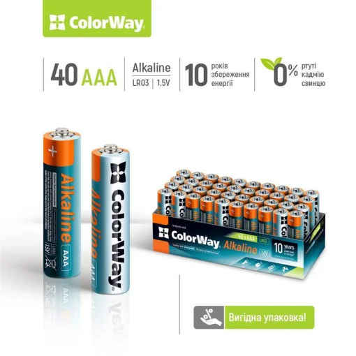 Батарейка ColorWay Alkaline Power AAA/LR03 Цветная коробка 40шт