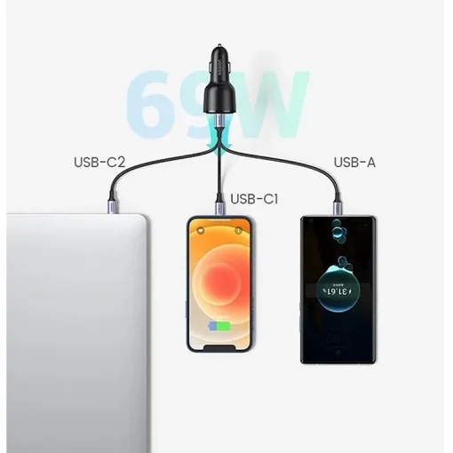 Автомобильное зарядное устройство для Ugreen CD239 (3xUSB 69W (USB-C+USB-A) QC 3.0 Black (20467)