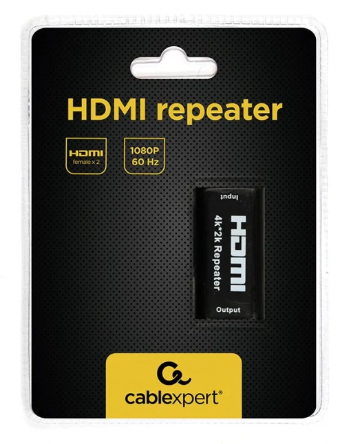 Ретранслятор Cablexpert (DRP-HDMI-02) HDMI-HDMI, 19+19пин, F/F, Black