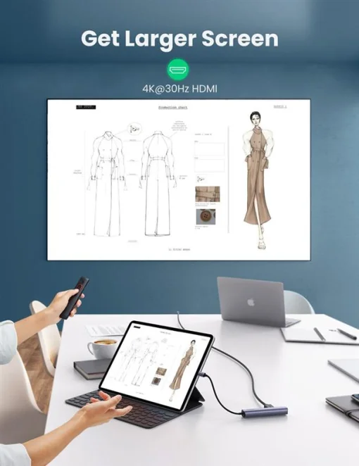 Концентратор USB Type-C Ugreen CM418 2xUSB 3.0+HDMI+RJ45 1000M Ethernet, Gray (10919)