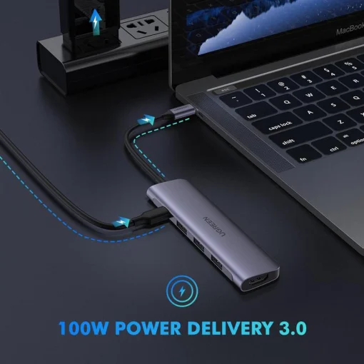 Концентратор USB Type-C Ugreen CM136 3xUSB 3.0+HDMI, Gray (50209)