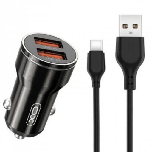 Автомобильное зарядное устройство для XO CC48 Smart Metal (2USB, 2.4A) Black (XO-CC48с-BK) + кабель USB Type-C