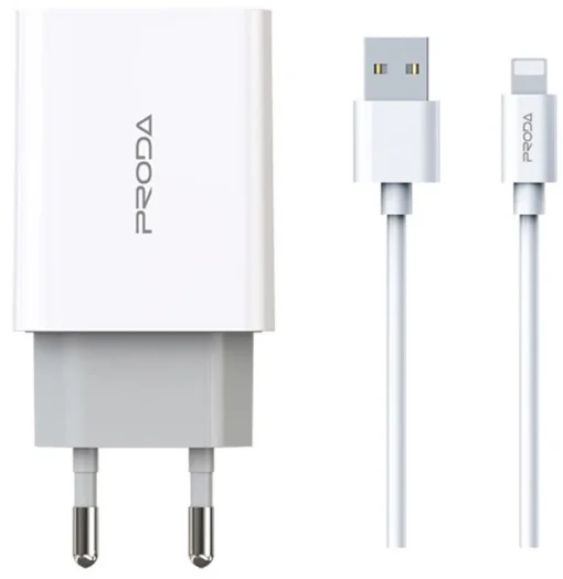 Сетевое зарядное устройство для Proda PD-A28i (2USB 2.4A) White (PD-A28i-WH) + кабель Ligthtning