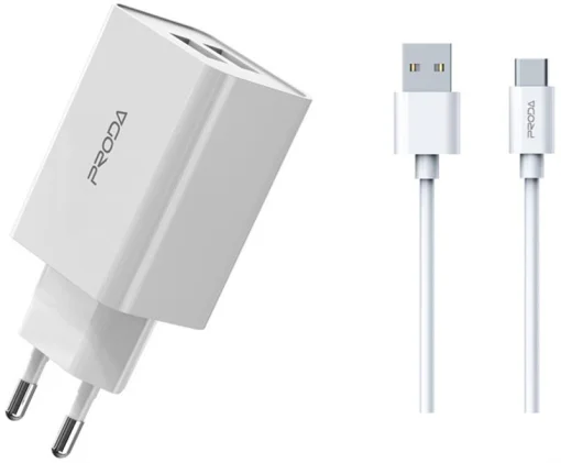 Мережевий зарядний пристрій Proda PD-A28c (2USB 2.4A) White (PD-A28c-WH) + кабель USB Type-C