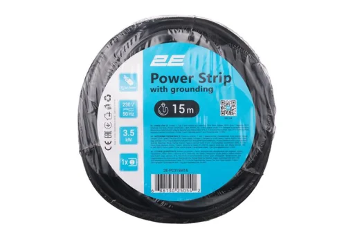 Сетевой удлинитель 2E 1XSchuko, 3G*1.5мм, 15м, black (2E-PC315M15)