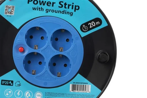 Сетевой удлинитель на катушке 2E 4XSchuko, IP20, 3G*1.5мм, 20м, black (2E-CR4315IP20M20)