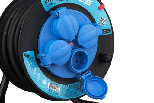 Сетевой удлинитель на катушке 2E 4XSchuko, IP44, 3G*1.5мм, 20м, black (2E-CR4315IP44M20)