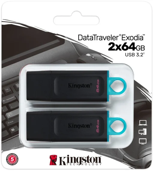 Флэш-накопитель USB3.2 64GB Kingston DataTraveler Exodia Black/White 2 Pieces (DTX/64GB-2P)