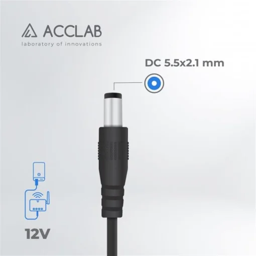 Кабель живлення ACCLAB USB to DC, 5,5х2,1 мм, 12V, 1A, 1 м Black (1283126565120)