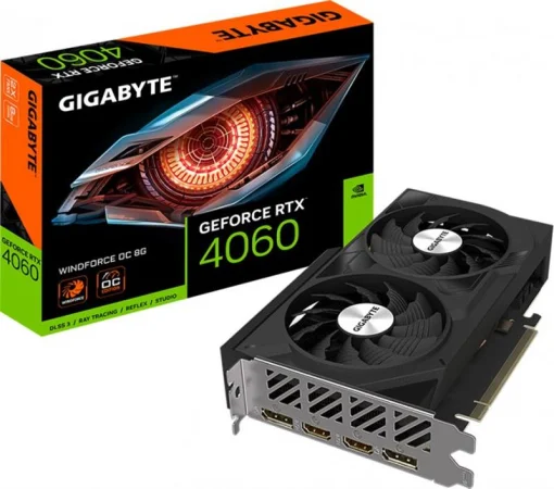 Видеокарта GF RTX 4060 8GB GDDR6 Windforce OC Gigabyte (GV-N4060WF2OC-8GD)
