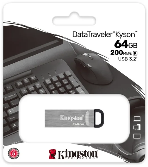 Флэш-накопитель USB3.2 64GB Kingston DataTraveler Kyson Silver/Black (DTKN/64GB)