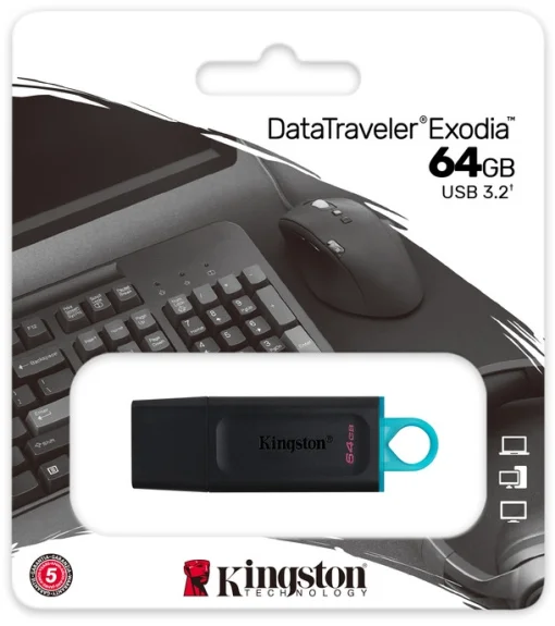 Флэш-накопитель USB3.2 64GB Kingston DataTraveler Exodia Black/Teal (DTX/64GB)