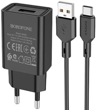 Зарядное устройство для Borofone BA68A Glacier USB 2.1A Black (BA68ACB)