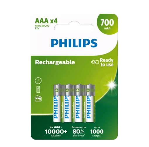 Акумулятор PHILIPS Rechargeable AAA 700mAh 4шт/уп (R03B4A70/10)