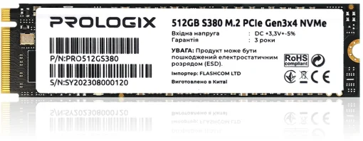 Накопичувач SSD  512GB Prologix S380 M.2 2280 PCIe 3.0 x4 NVMe TLC (PRO512GS380)