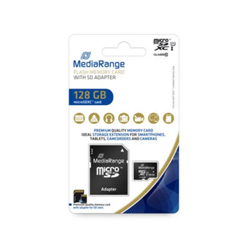 Карта памяти MicroSDHC 128GB UHS-I Class 10 MediaRange R80/W10MB/s + SD-adapter (MR945)