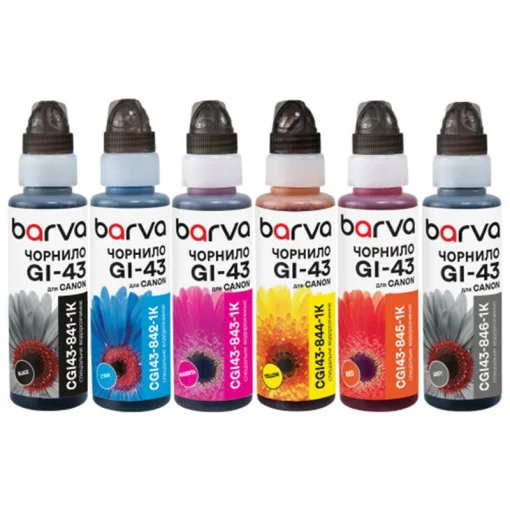 Комплект чернил Barva Canon GI-43, флакон OneKey (1K), BK/C/M/Y/R/GY (CGI43-1K-MP) 6х100 мл