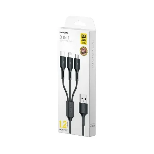 Кабель WK WDC-137 Upine Series 3-in-1 Lightning-MicroUSB-Type-C, 1.2м Black (6941027616284)