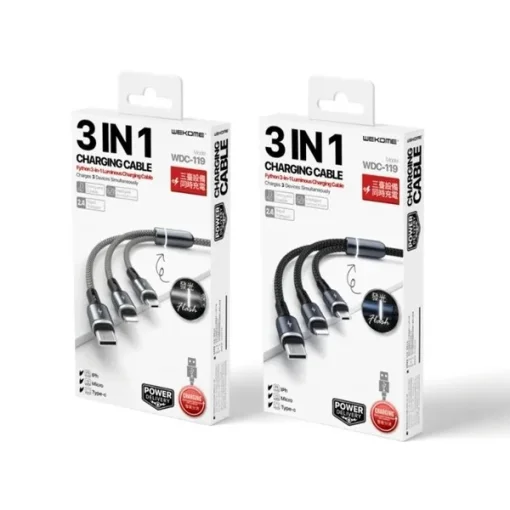 Кабель WK WDC-119 Fython 3-in-1 Lightning-MicroUSB-Type-C, 1.2м Black (6941027613702)