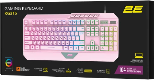 Клавиатура 2E Gaming KG315 RGB USB Pink Ukr (2E-KG315UPK)
