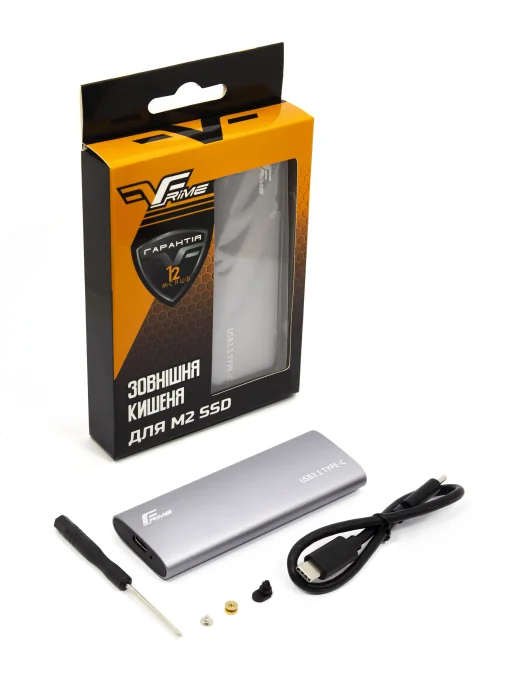 Внешний карман Frime M.2 NVMe PCIe, USB 3.2 Type-C, Metal, Silver (FHE401.M2UC)