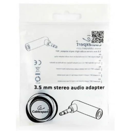 Адаптер Cablexpert (A-3.5M-3.5FL) 3.5mm M - 3.5mm F, угловой, черный