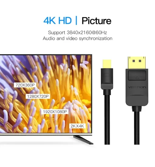 Кабель Vention MiniDisplayPort - DisplayPort V 1.2 (M/M), 3 м, черный (HAABI)