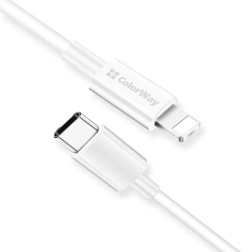 Кабель ColorWay USB-C-Lightning, 3.0А, 1м, White (CW-CBPDCL032-WH)