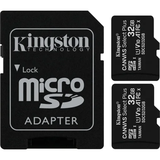 Карта памяти MicroSDHC 2x32GB UHS-I Class 10 Kingston Canvas Select Plus R100MB/s + SD-адаптер (SDCS2/32GB-2P1A)