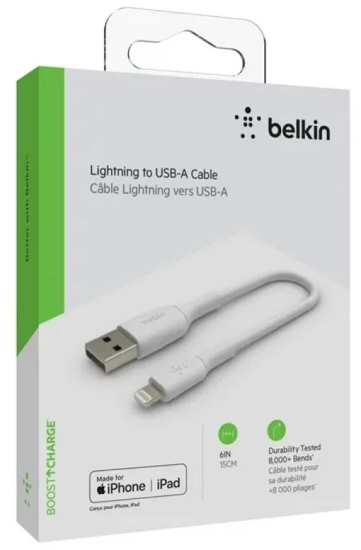 Кабель Belkin PVC USB - Lightning, 0.15 м White (CAA001BT0MWH)