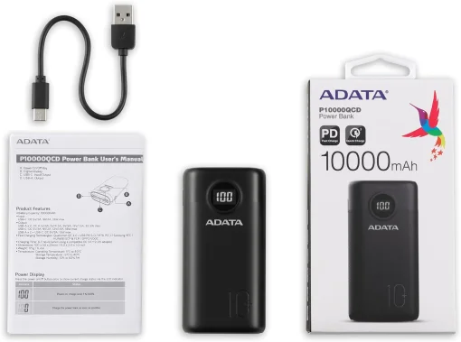 Универсальная мобильная батарея A-DATA P10000QCD 10000mAh Black (AP10000QCD-DGT-CBK)