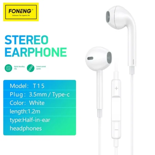 Гарнитура Foneng T15 тип-c цифровой чип earphone (T15-E-DCH-TC)