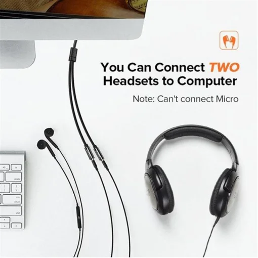 Аудио-кабель Ugreen AV134 3.5 мм – 2х3.5 мм (M/F), 0.2 м, черный (UGR-20816)