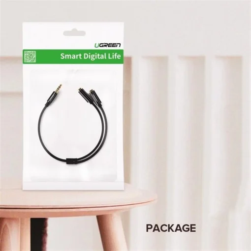 Аудио-кабель Ugreen AV134 3.5 мм – 2х3.5 мм (M/F), 0.2 м, черный (UGR-20816)