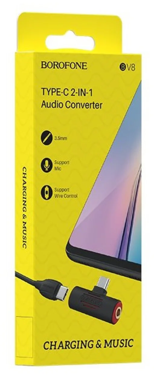 Адаптер Borofone BV8 USB Type-C - USB Type-C + 3.5 мм (M/F+F), черный (BV8B)